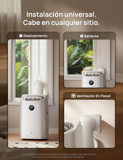 DREO aire acondicionado portátil 12000 BTU 3-en-1 refrigeración/ventilación/deshumidificación, silencioso para dormitorio u oficina, control por app y voz, sin drenaje, kit ventana, 3,2 L/h, AC516S [Clase de eficiencia energética A]