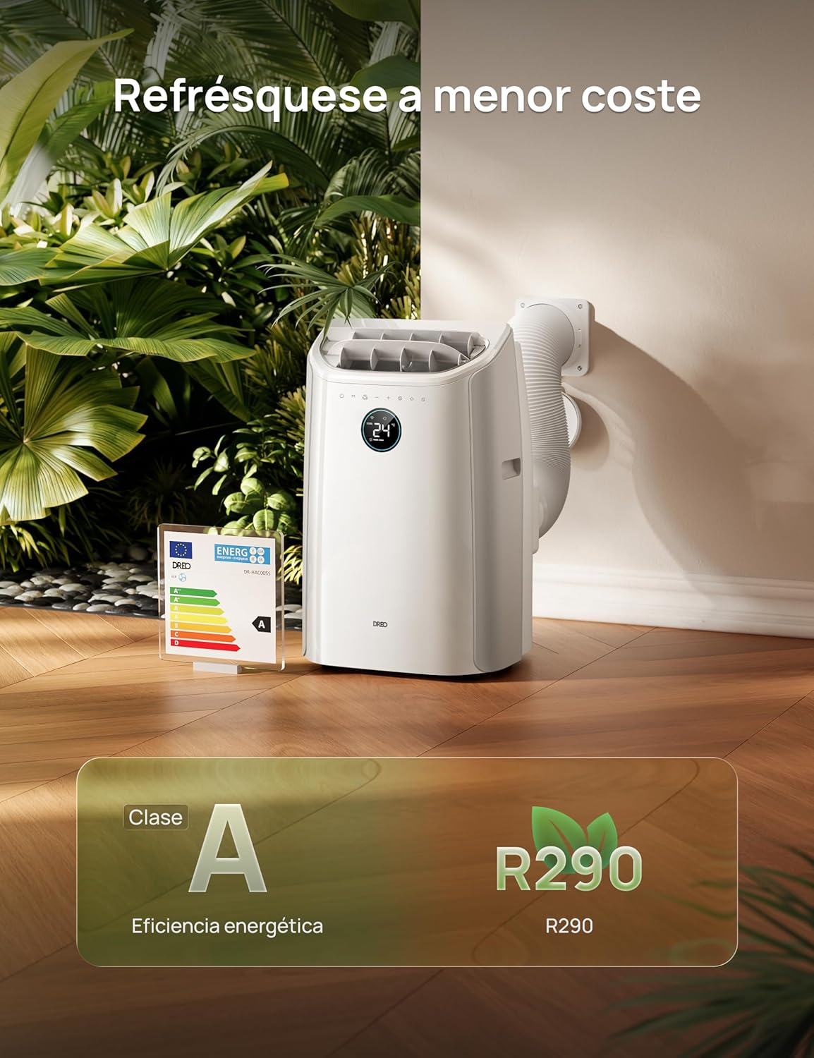 DREO aire acondicionado portátil 12000 BTU 3-en-1 refrigeración/ventilación/deshumidificación, silencioso para dormitorio u oficina, control por app y voz, sin drenaje, kit ventana, 3,2 L/h, AC516S [Clase de eficiencia energética A]