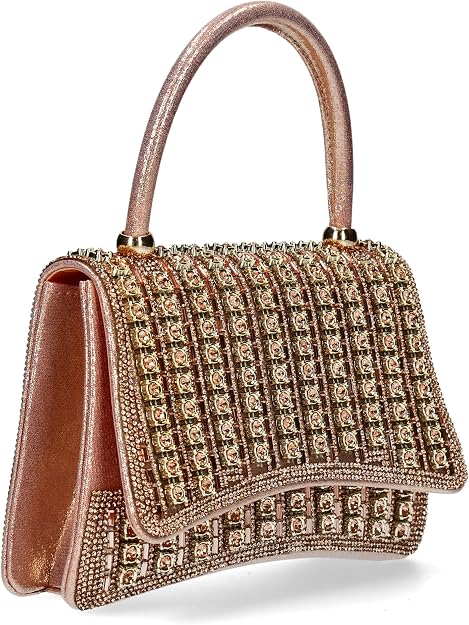 Laura Vita Mila 03 - Bolso de mano para mujer en oro iridiscente con piedras brillantes.
