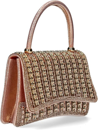 Laura Vita Mila 03 - Bolso de mano para mujer en oro iridiscente con piedras brillantes.