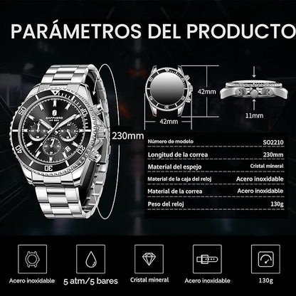 SAPPHERO Reloj Hombre Cronografo Analógico Movimiento de Cuarzo 50M Impermeable Relojes para Hombre Banda de Acero Inoxidable Clásico Casual Diseñador Relojes Elegante Regalo para Hombre