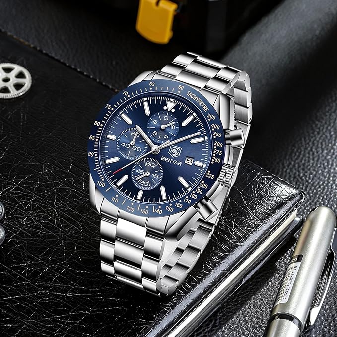 BENYAR by Relojes Hombre Cronografo Analógico Impermeable Luminoso Fecha Reloj Pulsera Hombre Negocios Casual Diseñador Relojes Elegante Regalo para Hombre