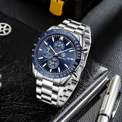 BENYAR by Relojes Hombre Cronografo Analógico Impermeable Luminoso Fecha Reloj Pulsera Hombre Negocios Casual Diseñador Relojes Elegante Regalo para Hombre