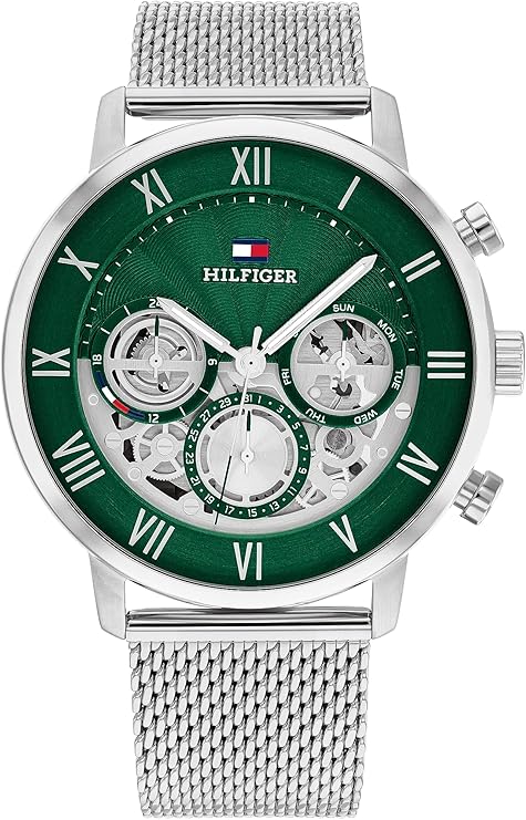 Tommy Hilfiger Reloj Analógico de Cuarzo Multifunción para Hombre con Correa de Acero Inoxidable