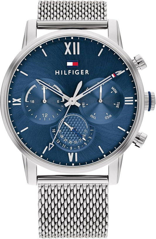 Tommy Hilfiger Reloj Analógico de Cuarzo Multifunción para Hombre con Correa de Malla o en Link de Acero Inoxidable