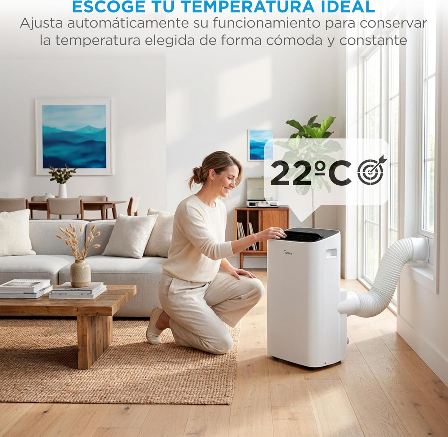 MIDEA Pingüino Aire Acondicionado Portátil 4 en 1 | 3000 Frigorías/12.000 BTU con Control por App | Climatizador y Deshumidificador hasta 35m2 - Modo Sleep, Mando a Distancia | Incluye kit de ventana [Clase de eficiencia energética A]