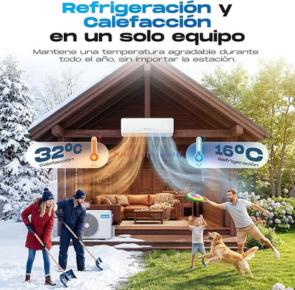 Aire Acondicionado Split 12000 BTU con Bomba de Calor, Refrigeración, Calefacción, Deshumidificación y Ventilación, Súper Silencioso,Control por Mando y App,Temporizador 24h,Modo Sueño y Eco