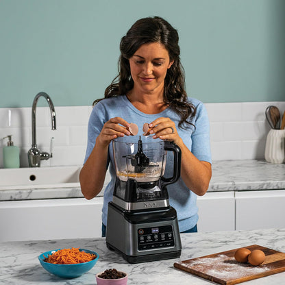 Ninja Procesador de alimentos 3 en 1, 1200 W, batidora multifunción, 5 programas automáticos, bol 1,8 l, jarra 2,1 l, vaso 700 ml, tecnología Auto-iQ, piezas aptas para lavavajillas, Negro, BN800EU
