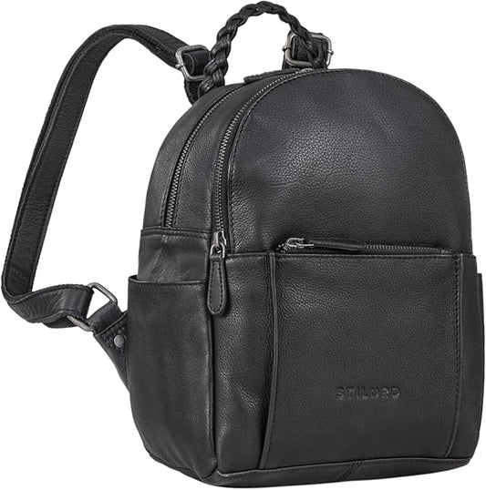 STILORD Luna Mochila Señoras Elegante con Asa Trenzada Mochila de Día Señoras Bolsa Mochila Ciudad Pequeña Señoras Color:Negro