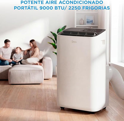 MIDEA Pingüino Aire Acondicionado Portátil 4 en 1 | 2250 Frigorías/9.000 BTU con Control por App | Climatizador y Deshumidificador hasta 25m2 - Modo Sleep, Mando a Distancia | Incluye kit de ventana [Clase de eficiencia energética A]