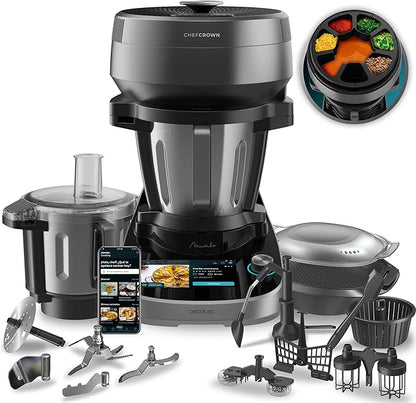 Cecotec Robot de Cocina Multifunción con Dispensador de Alimentos Mambo CooKing Total Gourmet. 2200W, 45 Funciones, Miles de Recetas Guiadas, Jarra Unique de 4,5L y Jarra Victory de 5L, Accesorios