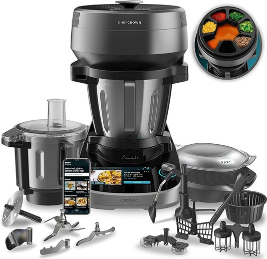 Cecotec Robot de Cocina Multifunción con Dispensador de Alimentos Mambo CooKing Total Gourmet. 2200W, 45 Funciones, Miles de Recetas Guiadas, Jarra Unique de 4,5L y Jarra Victory de 5L, Accesorios