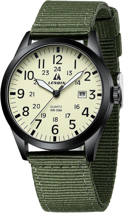 LN LENQIN Reloj Hombre Militar Relojes Analógicos Cuarzo para Hombres Reloj de Campo Luminoso Impermeables Deportivo Táctico Relojes de Pulsera con Fecha y Correa de Nailon