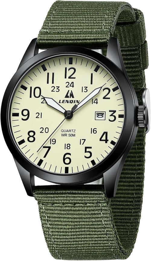 LN LENQIN Reloj Hombre Militar Relojes Analógicos Cuarzo para Hombres Reloj de Campo Luminoso Impermeables Deportivo Táctico Relojes de Pulsera con Fecha y Correa de Nailon