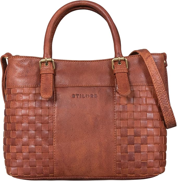 STILORD Daniela Moderno Bolso Piel Mujer con Aspecto Trenzado Bolso Bandolera para Señoras Tote Bag Bolso de Mano Cuero Auténtico Color:arrona - marrón