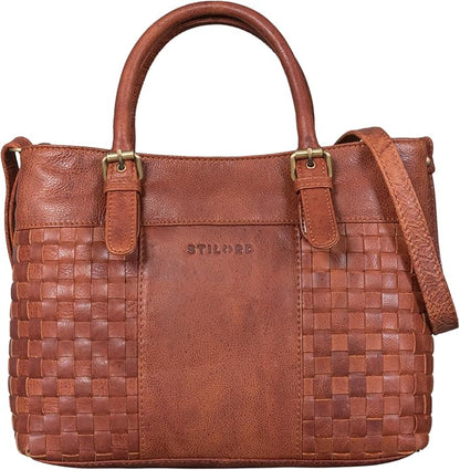 STILORD Daniela Moderno Bolso Piel Mujer con Aspecto Trenzado Bolso Bandolera para Señoras Tote Bag Bolso de Mano Cuero Auténtico Color:arrona - marrón