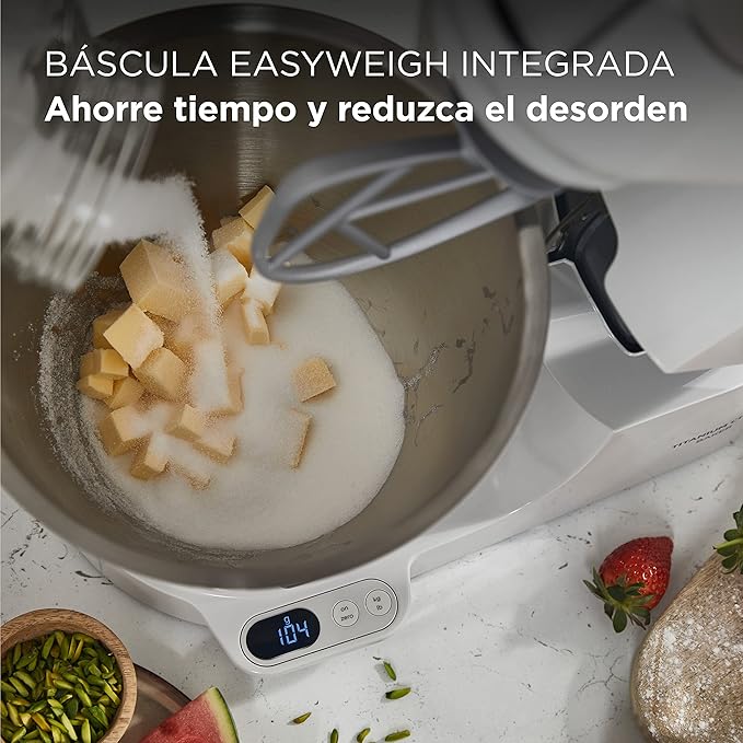 Kenwood Titanium Chef Baker KVC65.001WH - Robot de cocina con báscula integrada (1200 W, incluye 3 utensilios de pastelería, espátula y protector contra salpicaduras), color blanco