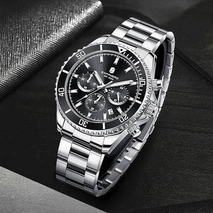 SAPPHERO Reloj Hombre Cronografo Analógico Movimiento de Cuarzo 50M Impermeable Relojes para Hombre Banda de Acero Inoxidable Clásico Casual Diseñador Relojes Elegante Regalo para Hombre