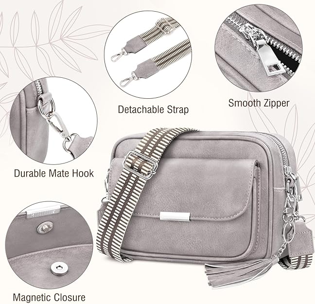 Bolso Mujer Bandolera Mediano Bolso Bandolera Mujer Piel PU Bolso Cruzado De Mujer Con Correa Ancha Ajustable Bolsos Bandolera Para Mujer Damas Compras, Viaje y Trabajo