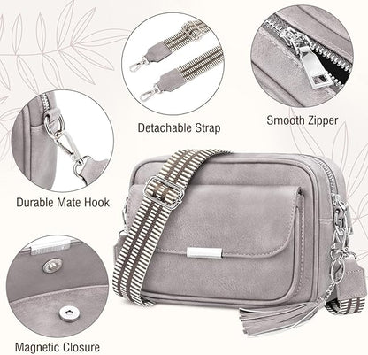 Bolso Mujer Bandolera Mediano Bolso Bandolera Mujer Piel PU Bolso Cruzado De Mujer Con Correa Ancha Ajustable Bolsos Bandolera Para Mujer Damas Compras, Viaje y Trabajo