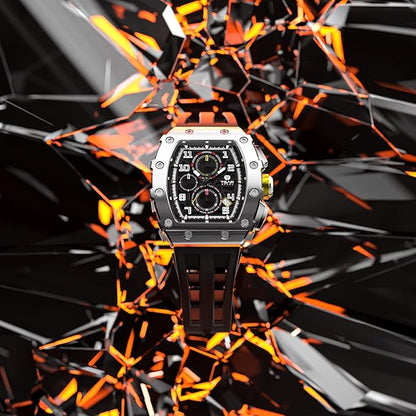 TSAR BOMBA Relojes Cuarzo Hombre Tonel Lujo Reloj de Pulsera Cristal Zafiro Movimiento Japonés Impermeables 50M Luminoso Fecha Esqueleto Cuadrados Analogico Deportivo Cronógrafo Reloj de Hombre