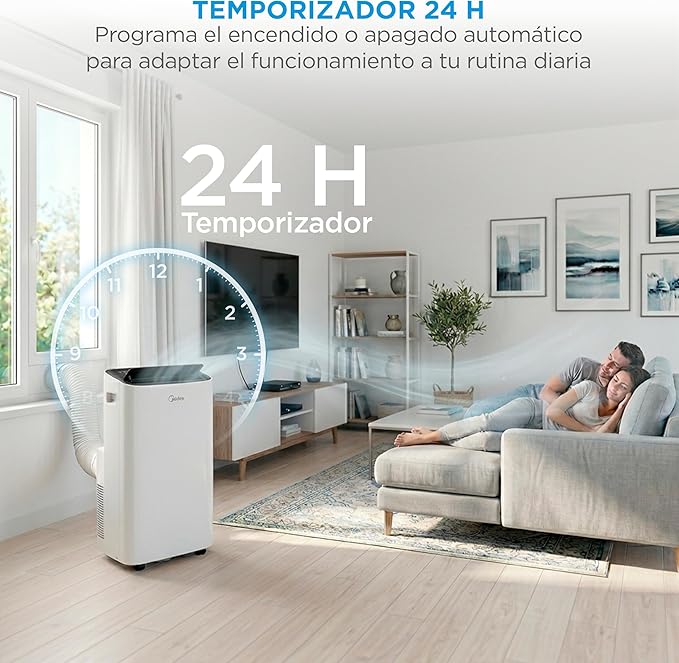 MIDEA Pingüino Aire Acondicionado Portátil 4 en 1 | 2250 Frigorías/9.000 BTU con Control por App | Climatizador y Deshumidificador hasta 25m2 - Modo Sleep, Mando a Distancia | Incluye kit de ventana [Clase de eficiencia energética A]