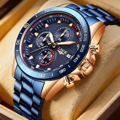 LIGE Reloj para Hombre Cronógrafo Correa de Acero Inoxidable Impermeable Deportivo Negocio Casual Reloj para Caballero