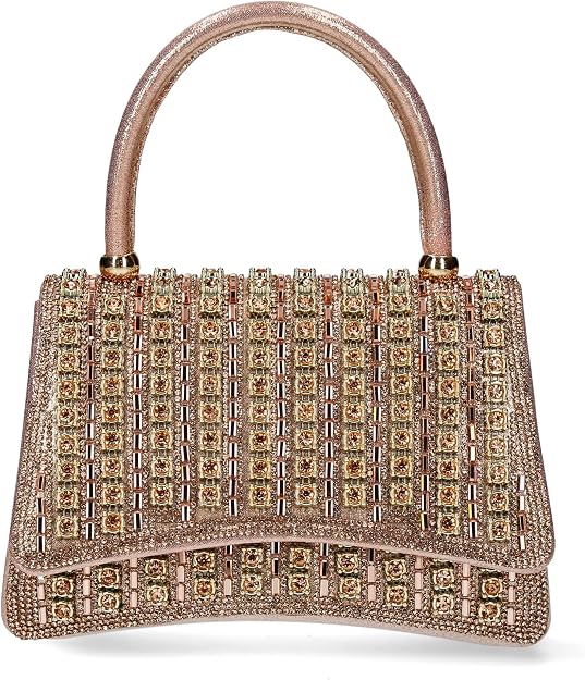 Laura Vita Mila 03 - Bolso de mano para mujer en oro iridiscente con piedras brillantes.