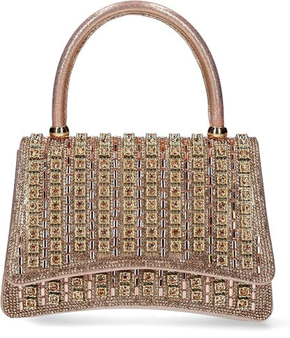 Laura Vita Mila 03 - Bolso de mano para mujer en oro iridiscente con piedras brillantes.