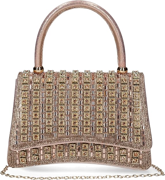 Laura Vita Mila 03 - Bolso de mano para mujer en oro iridiscente con piedras brillantes.