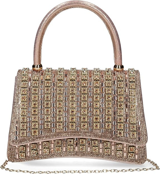 Laura Vita Mila 03 - Bolso de mano para mujer en oro iridiscente con piedras brillantes.